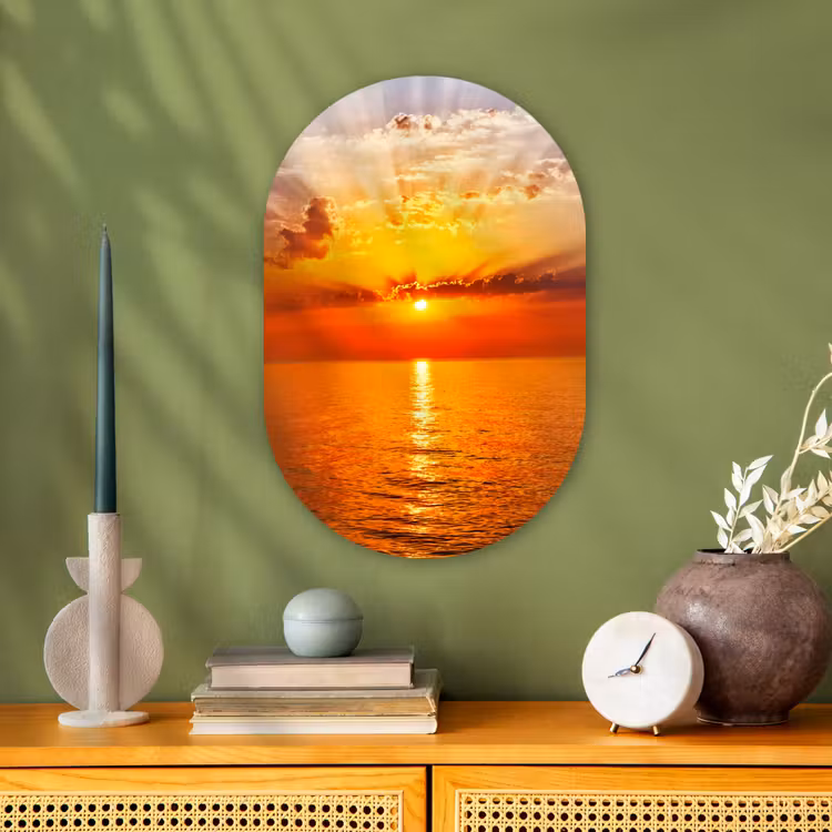 Zonsondergang - Zee - Lucht - Oranje - Horizon - Water Wandcirkel Ovaal Forex klein -sfeer2