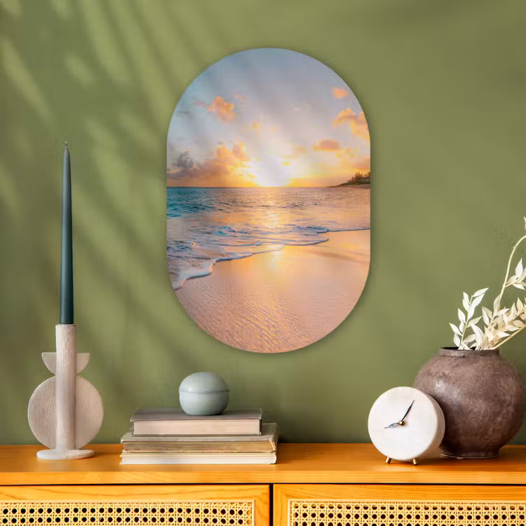 Zonsondergang - Strand - Zee - Zomer - Blauw Wandcirkel Ovaal Forex klein -sfeer2