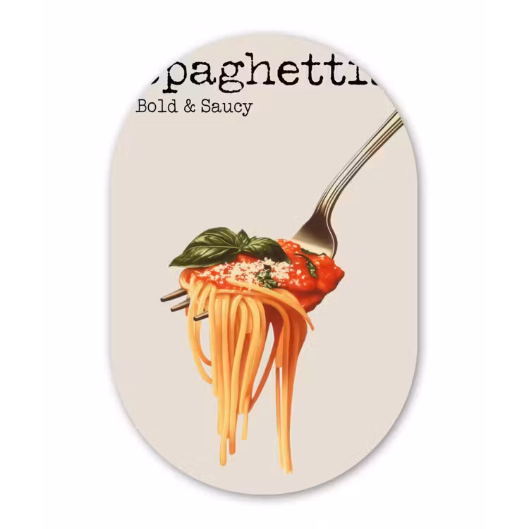 Spaghetti - tomatensaus - Parmezaanse kaas Wandcirkel Ovaal Forex klein -3d