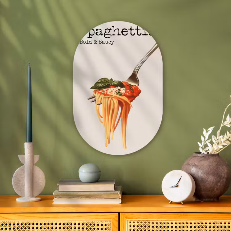 Spaghetti - tomatensaus - Parmezaanse kaas Wandcirkel Ovaal Forex klein -sfeer2