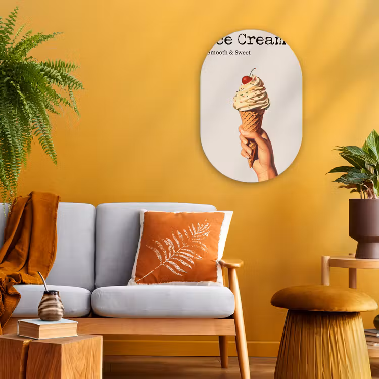 Ice cream - Softijs - Kleurrijk - Kers Wandcirkel Ovaal Forex klein -sfeer4