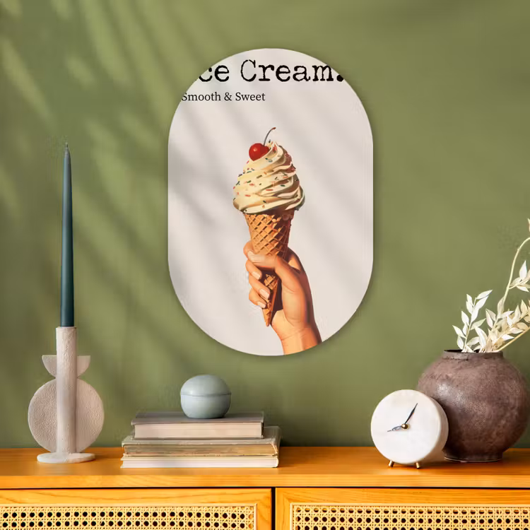 Ice cream - Softijs - Kleurrijk - Kers Wandcirkel Ovaal Forex klein -sfeer2