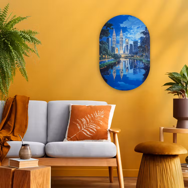 Stad Kuala Lumpur - Skyline - Wolkenkrabbers - Water Wandcirkel Ovaal Forex klein -sfeer4