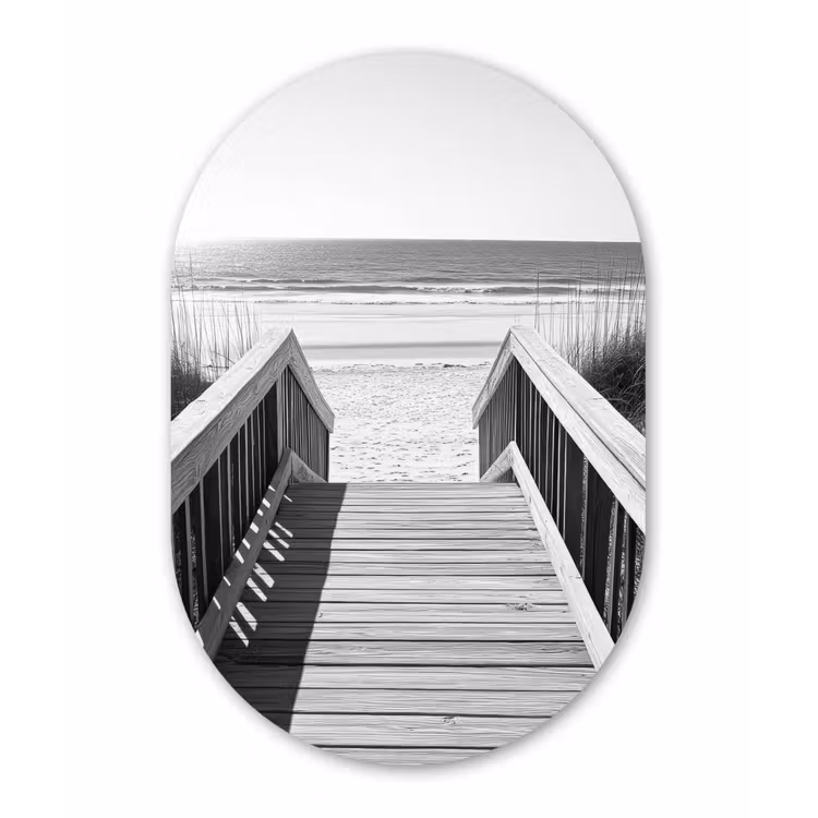 Loopbrug - Hout - Strand - Zee Wandcirkel Ovaal Forex klein -3d
