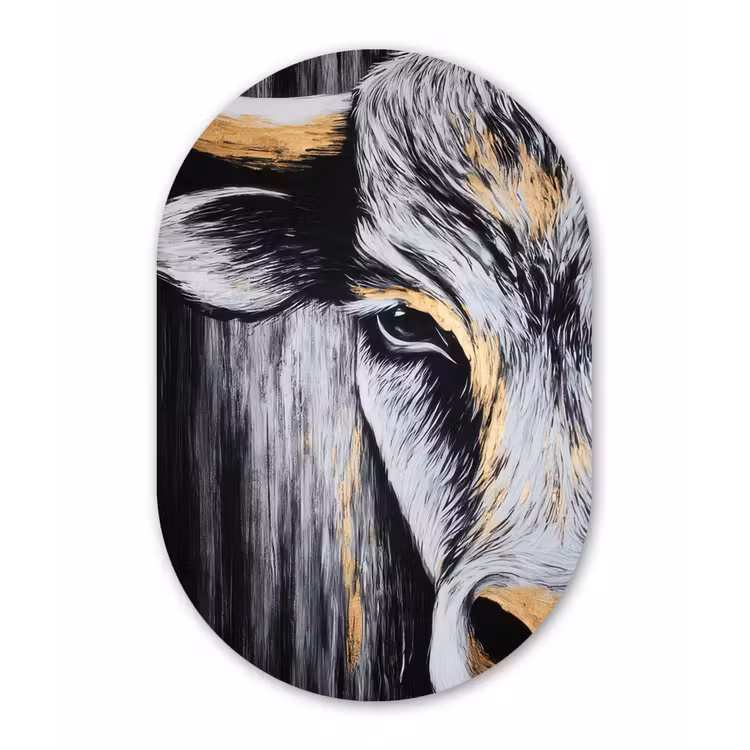 Stier - Hoorns - Snuit - Goud Wandcirkel Ovaal Forex klein -3d