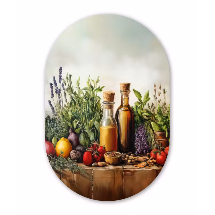 Stilleven - Kruiden - Specerijen - Fruit - Kleurrijk Wandcirkel Ovaal Forex klein -3d