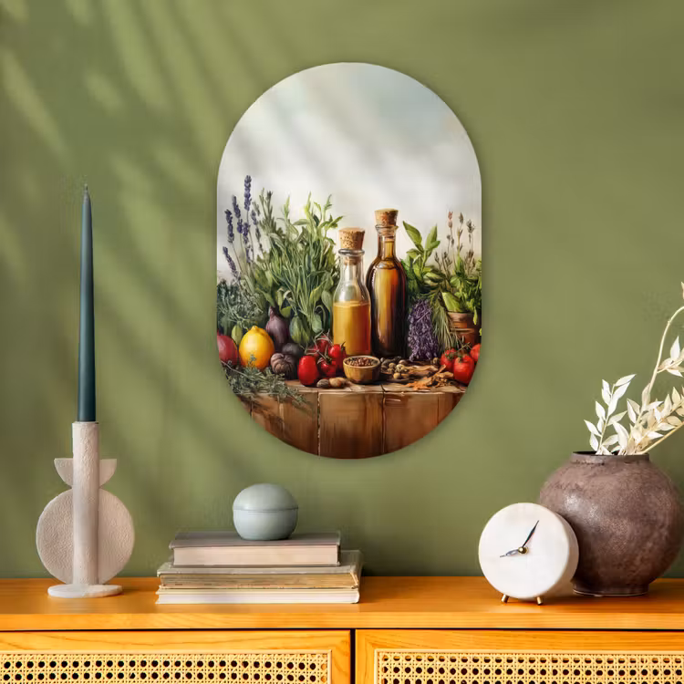 Stilleven - Kruiden - Specerijen - Fruit - Kleurrijk Wandcirkel Ovaal Forex klein -sfeer2