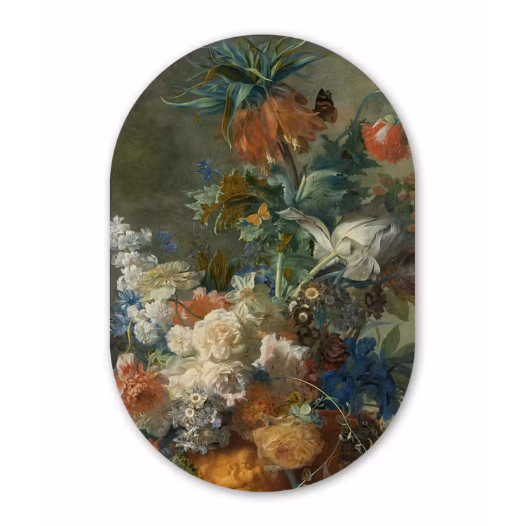 Stilleven met bloemen - Schilderij van Jan van Huysum Wandcirkel Ovaal Forex klein -3d