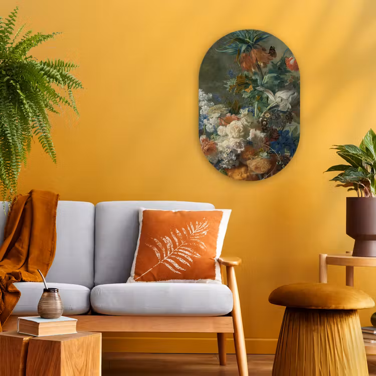 Stilleven met bloemen - Schilderij van Jan van Huysum Wandcirkel Ovaal Forex klein -sfeer4