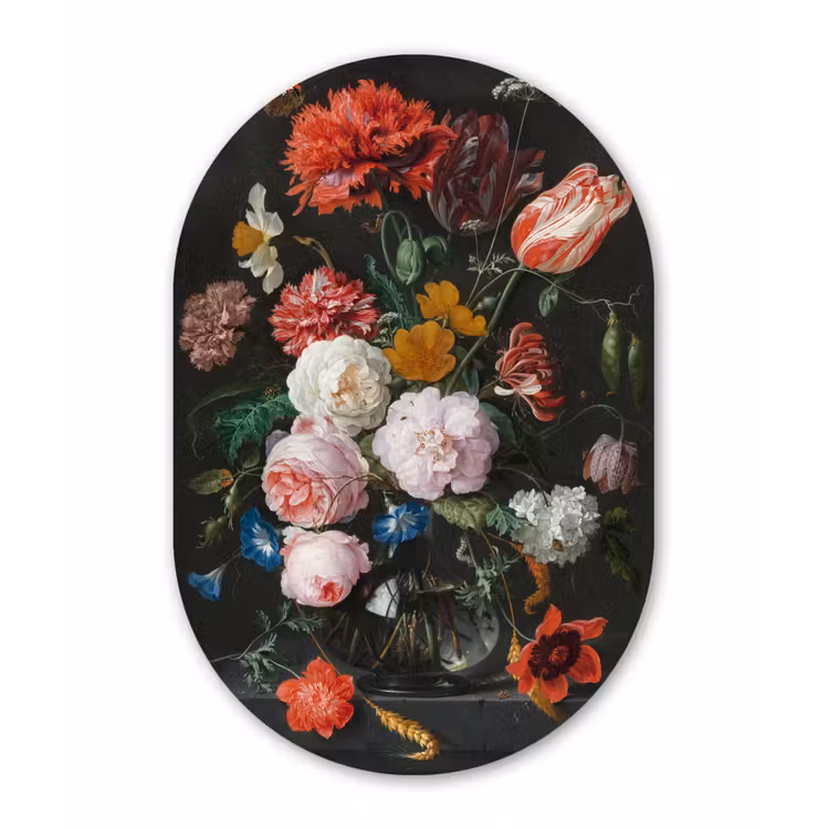 Stilleven met bloemen in een glazen vaas - Schilderij van Jan Davidsz. de Heem Wandcirkel Ovaal Forex klein -3d