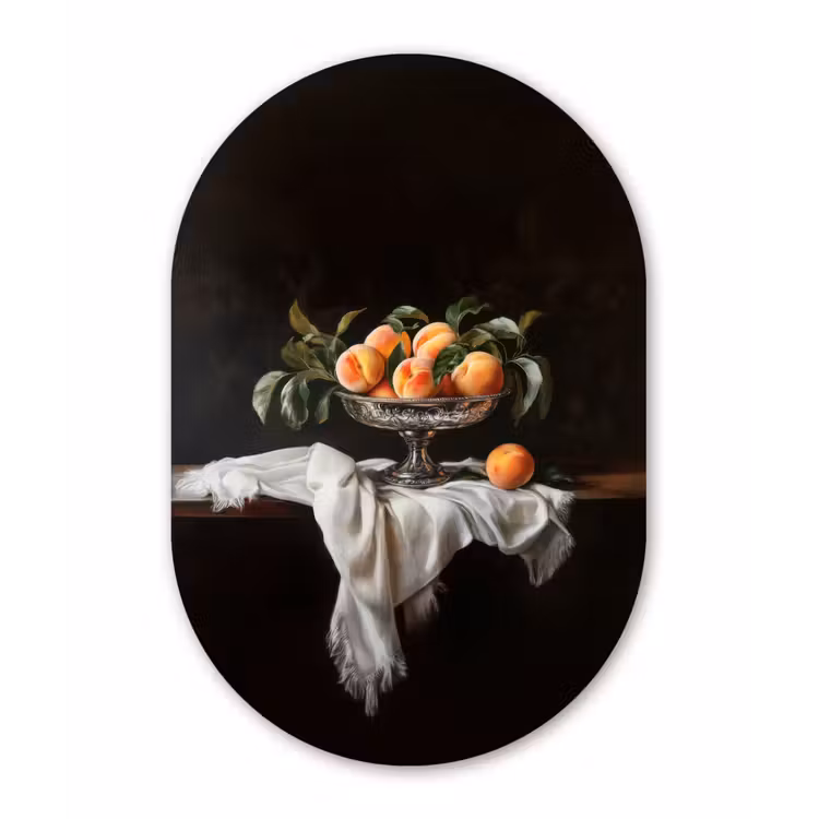 Stilleven - Perziken - Vintage Wandcirkel Ovaal Forex klein -3d