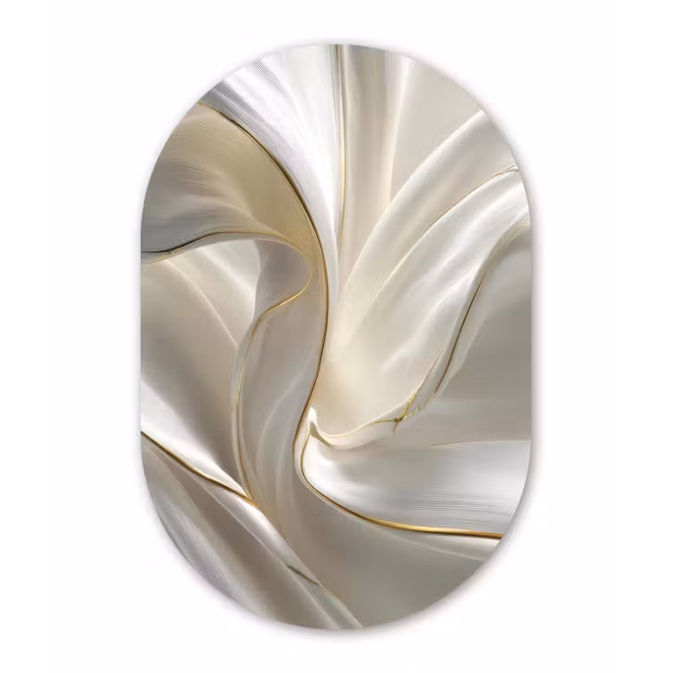 Stof - Plooien - Goud Wandcirkel Ovaal Forex klein -3d