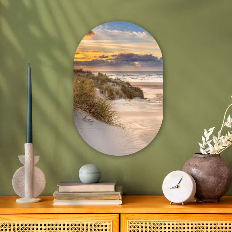 Strand - Duin - Gras - Zonsondergang - Zee Wandcirkel Ovaal Forex klein -sfeer2