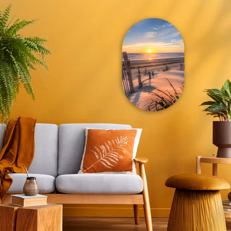 Strand - Zee - Duin - Zonsondergang - Landschap Wandcirkel Ovaal Forex klein -sfeer4
