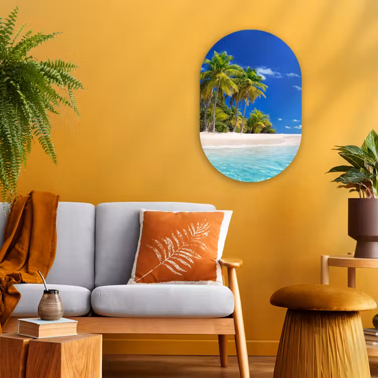 Strand - Zee - Palmboom - Zon - Zomer Wandcirkel Ovaal Forex klein -sfeer4
