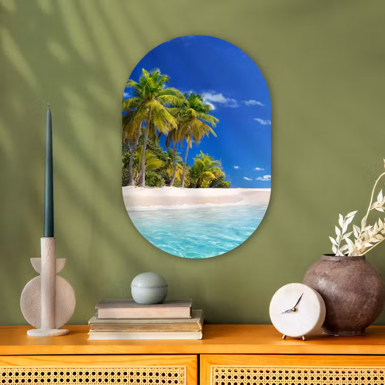 Strand - Zee - Palmboom - Zon - Zomer Wandcirkel Ovaal Forex klein -sfeer2