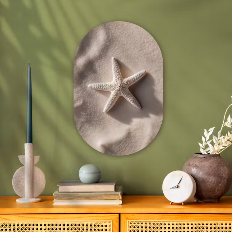 Strand - Zeester - Zand - Beige Wandcirkel Ovaal Forex klein -sfeer2