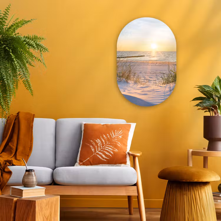 Strand - Zon - Duin - Gras - Zand - Horizon Wandcirkel Ovaal Forex klein -sfeer4