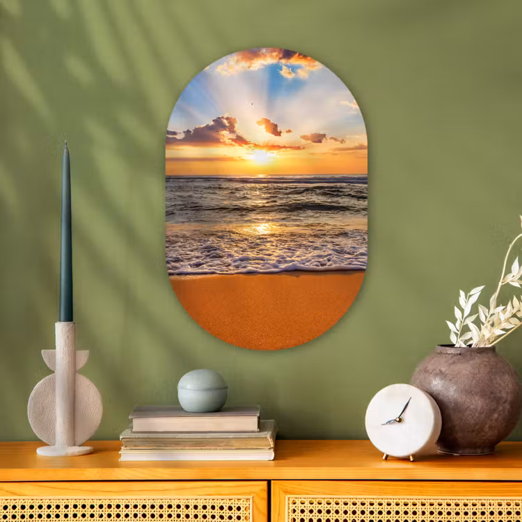 Strand - Zonsondergang - Zee - Wolken - Horizon Wandcirkel Ovaal Forex klein -sfeer2