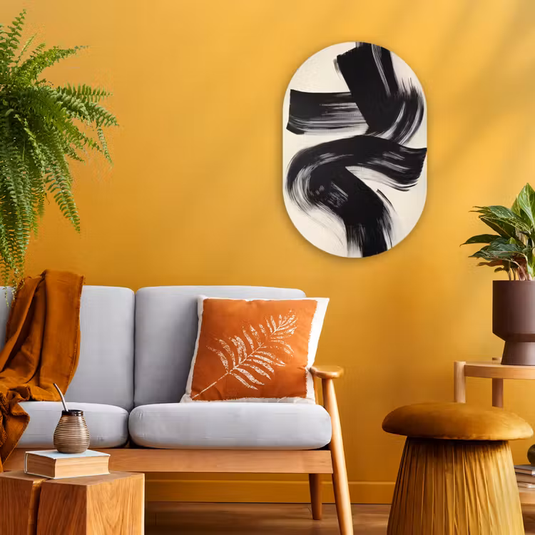 Strepen - Zwart - Abstract Wandcirkel Ovaal Forex klein -sfeer4
