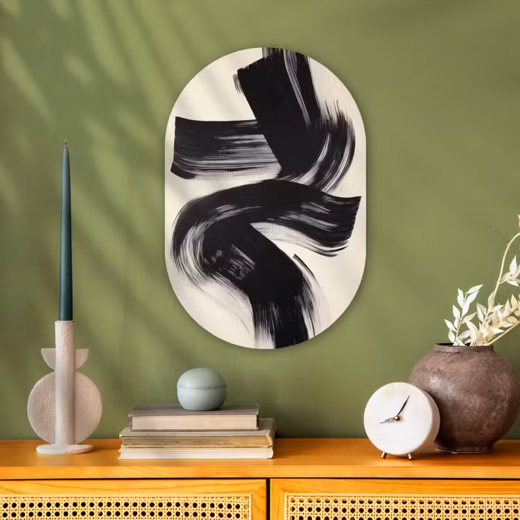 Strepen - Zwart - Abstract Wandcirkel Ovaal Forex klein -sfeer2