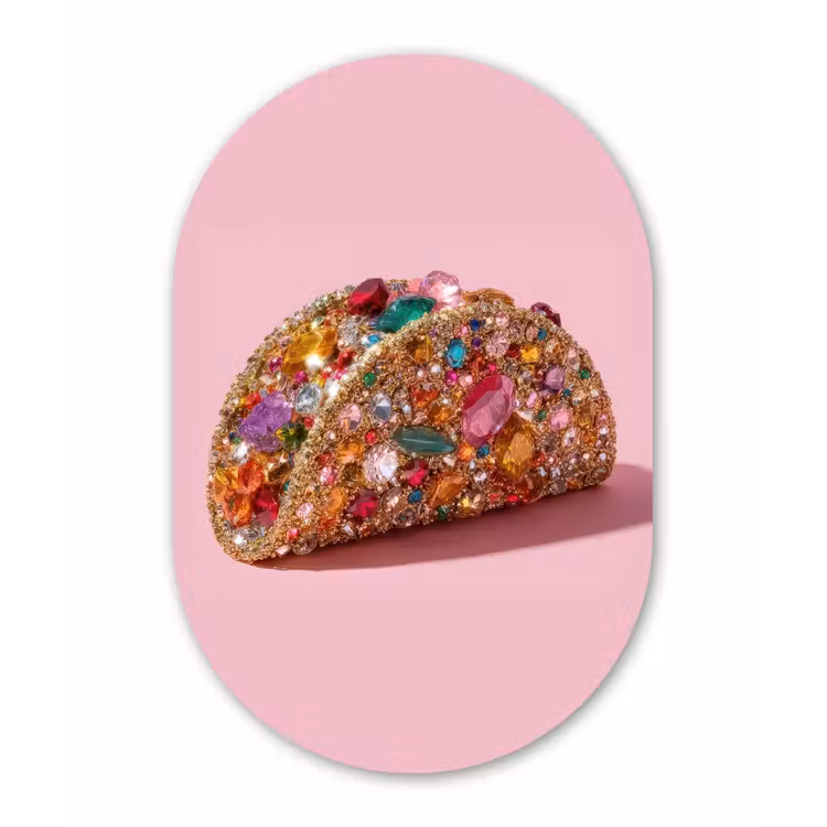 Taco - Kleurrijk - Edelstenen - Goud Wandcirkel Ovaal Forex klein -3d