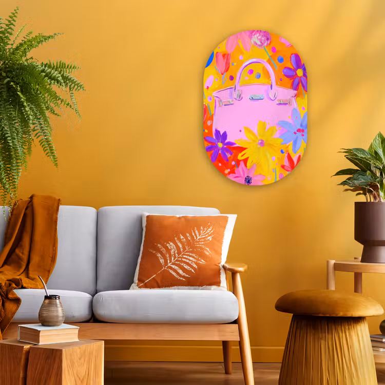 Tas - Roze - Bloemen Wandcirkel Ovaal Forex klein -sfeer4