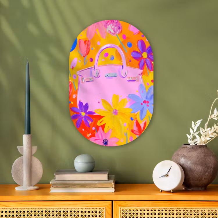 Tas - Roze - Bloemen Wandcirkel Ovaal Forex klein -sfeer2