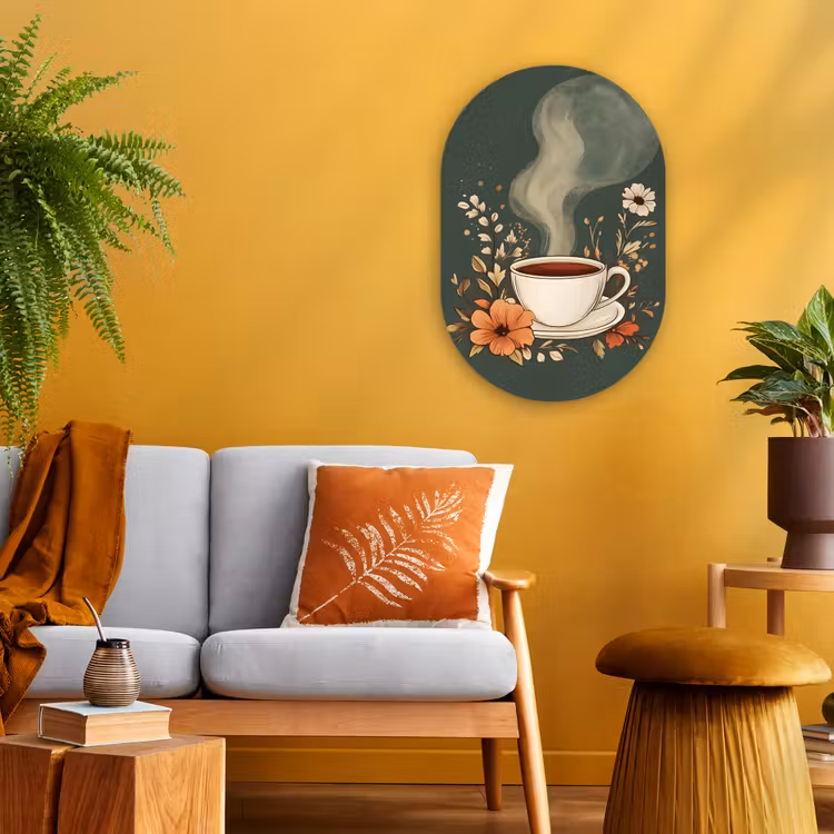 Kop - Bloemen - Groen - Koffie Wandcirkel Ovaal Forex klein -sfeer4