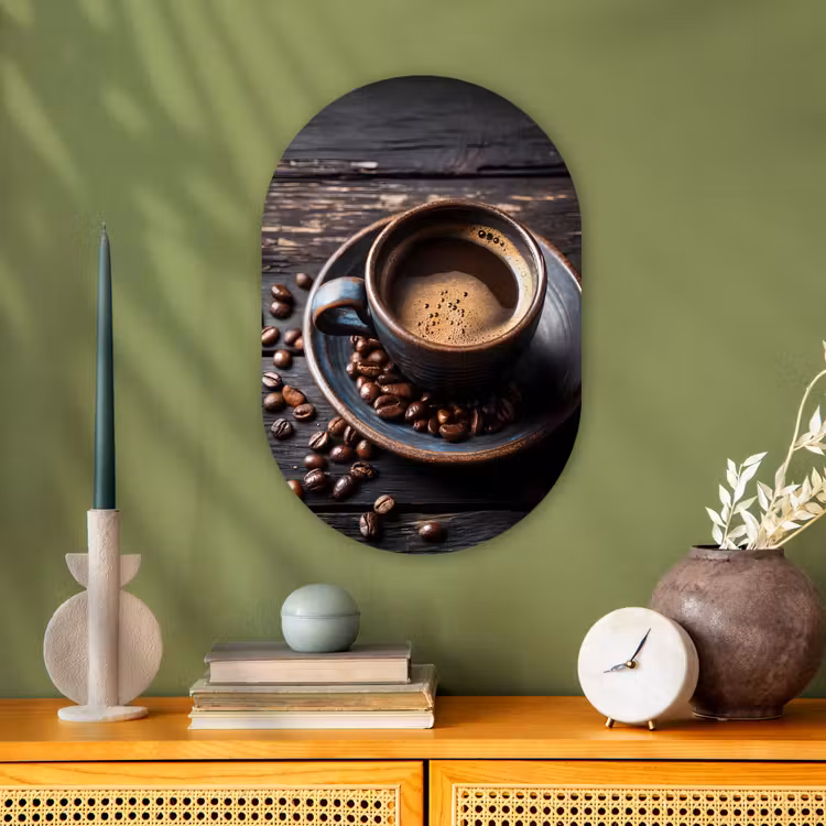 Kop - Koffie - Hout - Bonen Wandcirkel Ovaal Forex klein -sfeer2