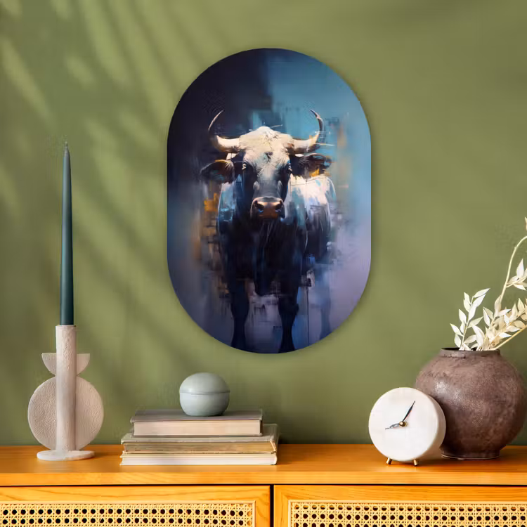 Stier - Zwart - Abstract - Horens Wandcirkel Ovaal Forex klein -sfeer2