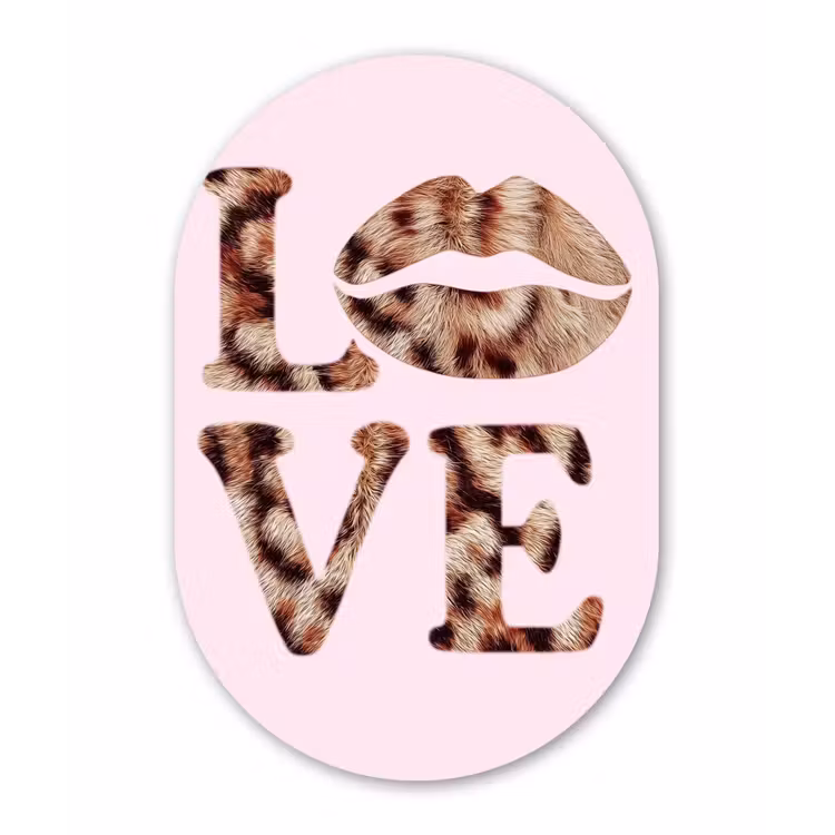 Tekst - Love - Pantervacht - Lichtroze Wandcirkel Ovaal Forex klein -3d