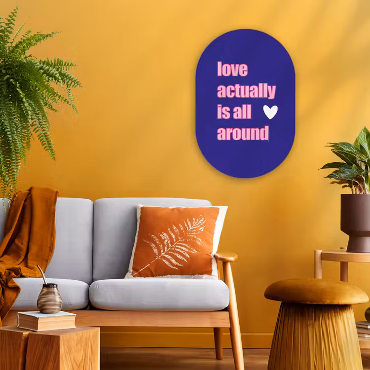Tekst - Valentijn - Love - Blauw Wandcirkel Ovaal Forex klein -sfeer4