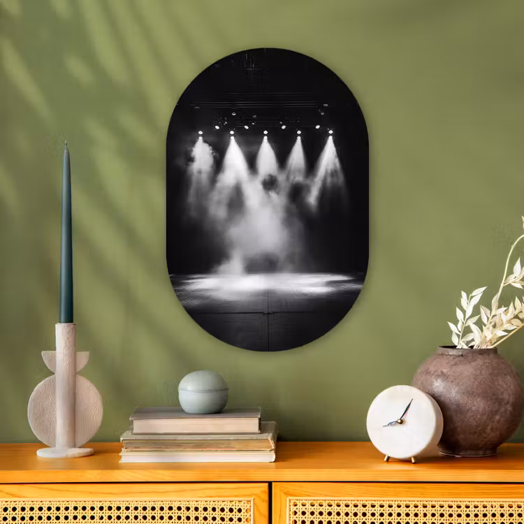 Theaterzaal - Mist - Spotlights - Zwart Wandcirkel Ovaal Forex klein -sfeer2