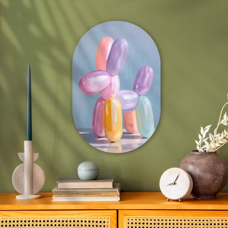 Dier - Ballon - Pasteltinten - Glanzend Wandcirkel Ovaal Forex klein -sfeer2