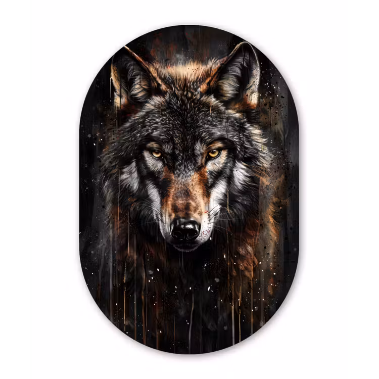 Dieren - Wolf - Portret - Zwart - Bruin Wandcirkel Ovaal Forex klein -3d