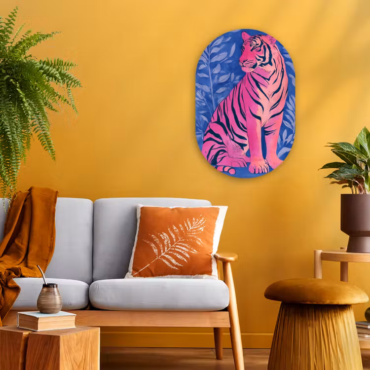 Tijger - Roze - Bladeren - Jungle Wandcirkel Ovaal Forex klein -sfeer4