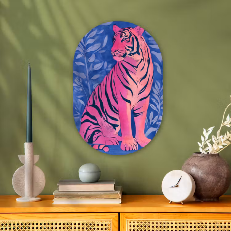 Tijger - Roze - Bladeren - Jungle Wandcirkel Ovaal Forex klein -sfeer2
