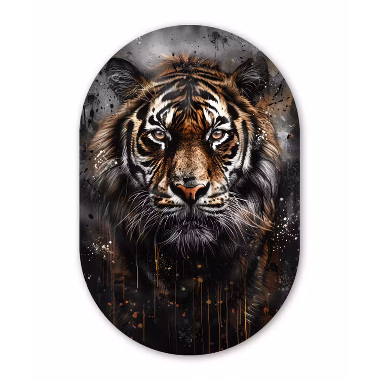Tijger - Dieren - Portret - Luxe - Zwart Wandcirkel Ovaal Forex klein -3d