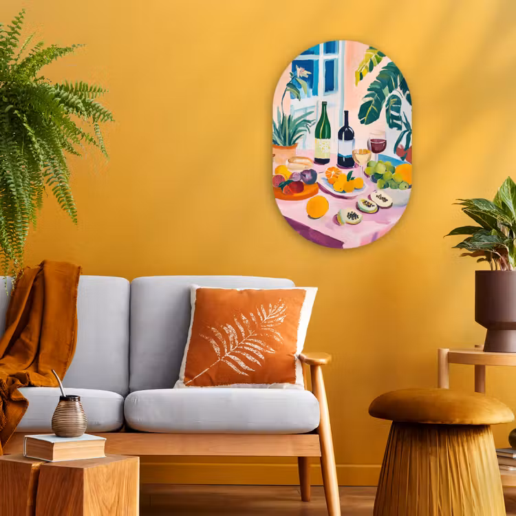 Tafel - Wijn - Fruit Wandcirkel Ovaal Forex klein -sfeer4