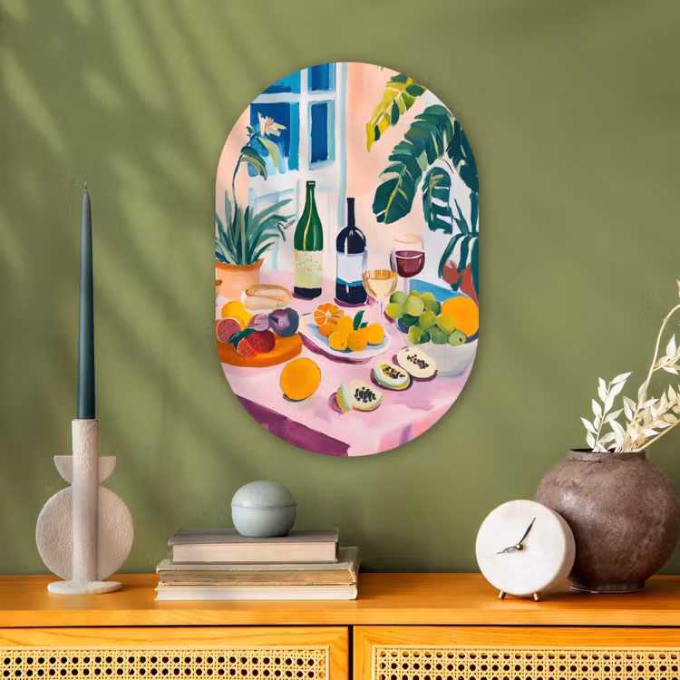 Tafel - Wijn - Fruit Wandcirkel Ovaal Forex klein -sfeer2