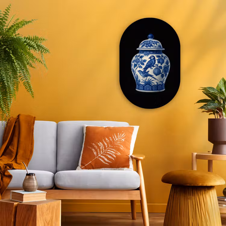 Pot - Delfts Blauw - Bloemen Wandcirkel Ovaal Forex klein -sfeer4