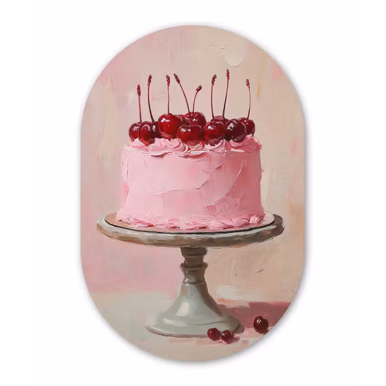 Taart - Pink - Cherry Wandcirkel Ovaal Forex klein -3d