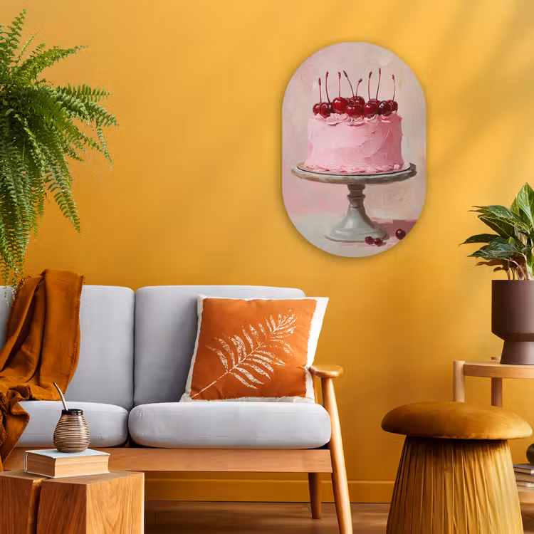 Taart - Pink - Cherry Wandcirkel Ovaal Forex klein -sfeer4