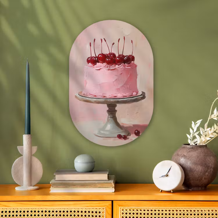 Taart - Pink - Cherry Wandcirkel Ovaal Forex klein -sfeer2