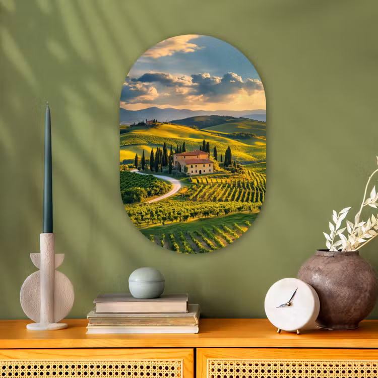Toscane - Landschap - Wijngaarden Wandcirkel Ovaal Forex klein -sfeer2