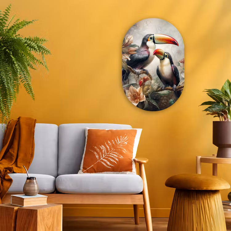 Toekan - Vogels - Bloemen - Jungle Wandcirkel Ovaal Forex klein -sfeer4