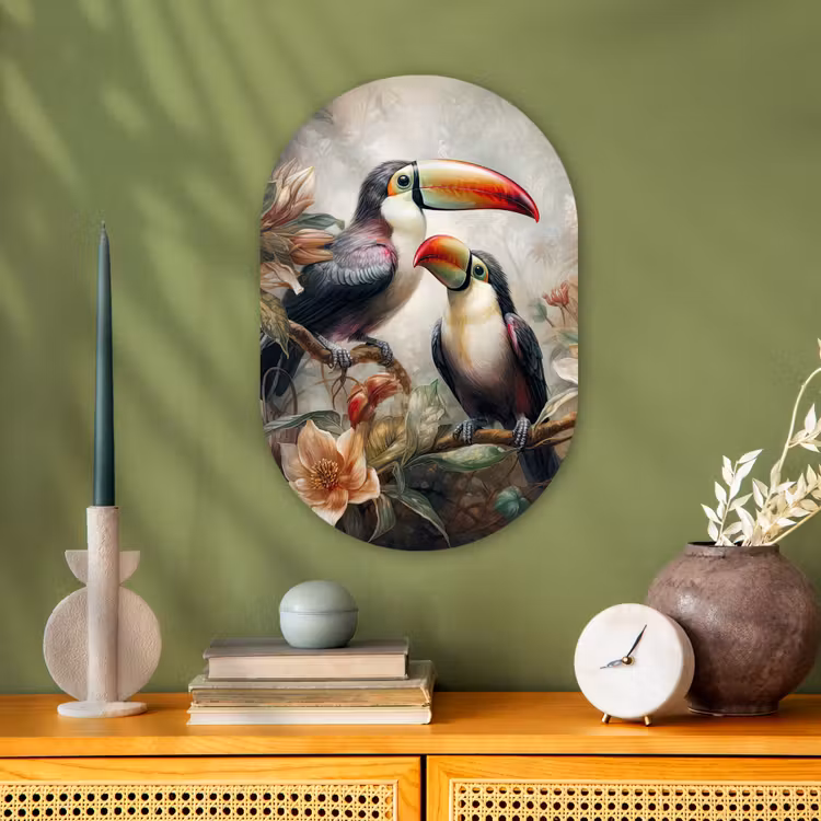 Toekan - Vogels - Bloemen - Jungle Wandcirkel Ovaal Forex klein -sfeer2