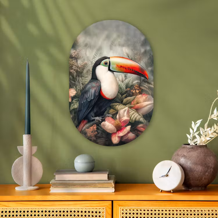 Toekan - Vogels - Bloemen - Planten - Tropisch Wandcirkel Ovaal Forex klein -sfeer2