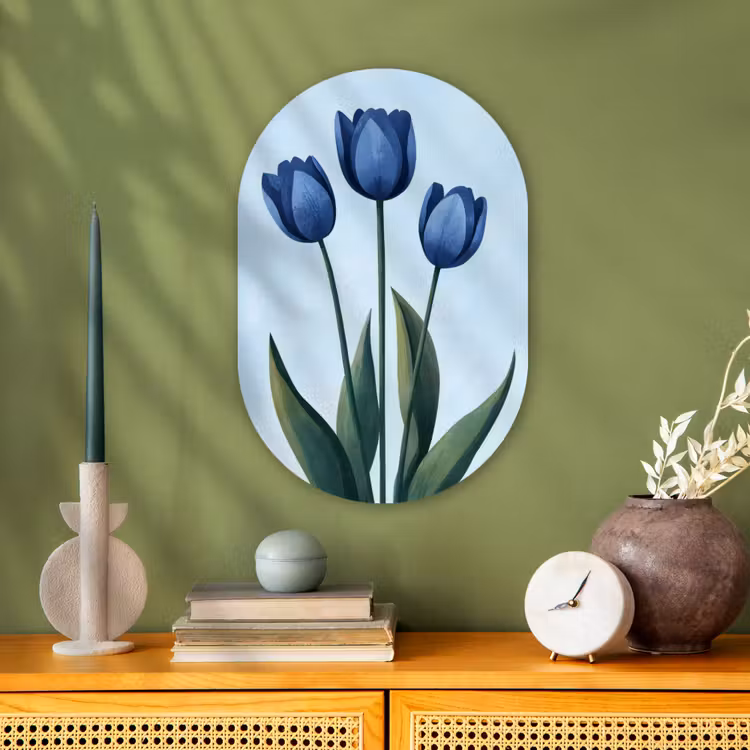 Tulpen - Blauw - Bladeren Wandcirkel Ovaal Forex klein -sfeer2